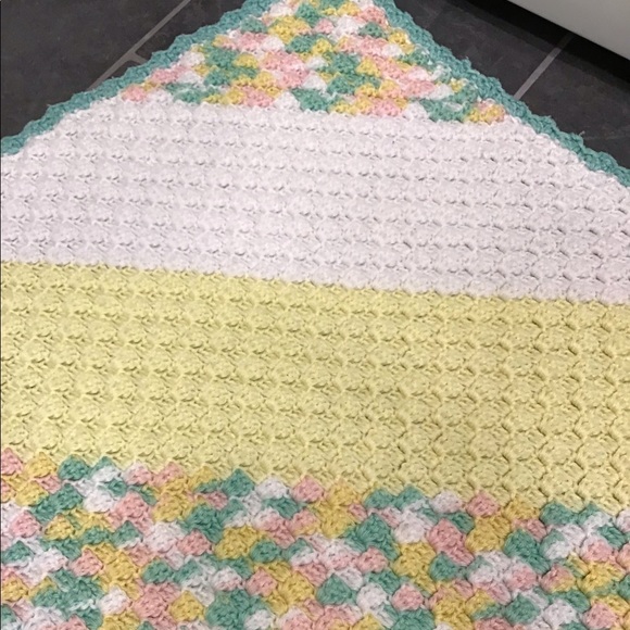 Homemade Crocheted Baby Blanket Small Throw Spring Pastel Nursery Accent 40”x30” - Picture 8 of 10